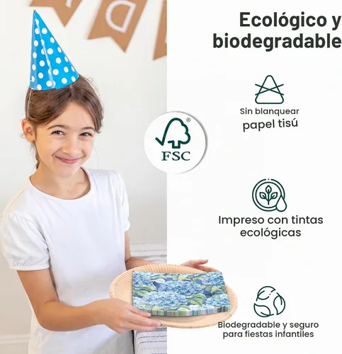 Vista 5 de Servilletas de papel desechables de hortensias azules - 40 servilletas
