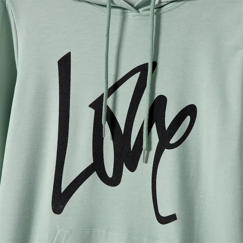 Vista 9 de Sudaderas con capucha con estampado de letras para mamá y yo, trajes a juego de sudadera de manga larga para mamá y bebé