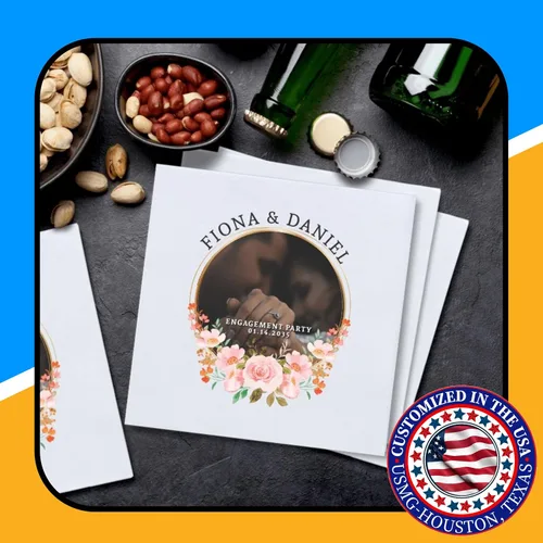 Vista 8 de Personaliza tu celebración: 50 servilletas personalizadas para bebidas fotográficas, impresión vibrante a todo color, 3 capas, 4 3/4 x 4 3/4
