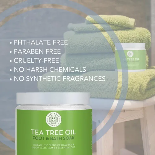 Vista 2 de Pure Body Naturals Aceite de árbol de té para pies y baño con Epsom y sal del mar muerto, 20 onzas, mezcla terapéutica, alivio para músculos