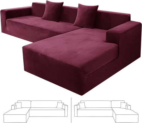 Vista 40 de ZNSAYOTX Fundas para sofá modular de terciopelo suave, fundas de felpa de lujo con parte inferior elástica para sofá modular en forma de L, 2