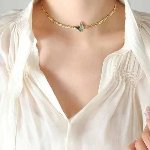 Vista 2 de Gold Butterfly Choker Necklace for Women Dainty 14" Stainless Steel Chain Party Jewelry Gifts