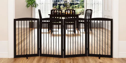 Vista 36 de PUPETPO Puerta independiente para mascotas para perros, puerta plegable de madera para perros para casa, escaleras, entradas, valla de seguridad