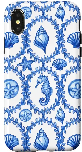 Vista 5 de iPhone 16 Coastal Granddaughter Blue Shells Starfish Seahorse Preppy Case