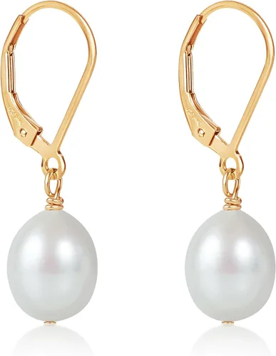 Vista 30 de LILY LUSTRE - Aretes colgantes de plata de ley 925 chapados en oro de 14 quilates, seleccionados a mano, calidad AAAA, color blanco natural