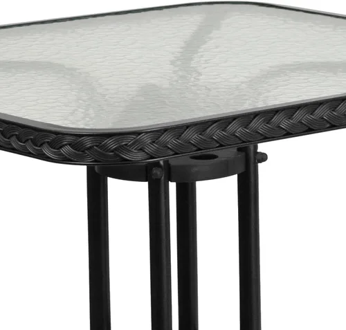 Vista 6 de Muebles Flash de 28 pulgadas tabla de cristal moderada cuadrada del metal con el borde de ratán negro