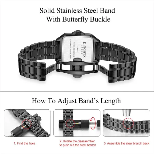 Vista 6 de Classic Square Watch for Men with Vintage Roman Numeral and Solid Stainless Steel Band