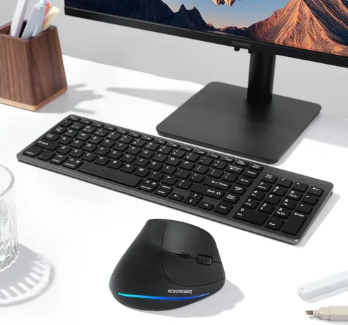 Vista 8 de ECHTPower Ratón inalámbrico ergonómico, mouse vertical Bluetooth con luz LED, controla hasta 3 dispositivos (BT5.0+BT5.0+2.4GHz), DPI ajustable