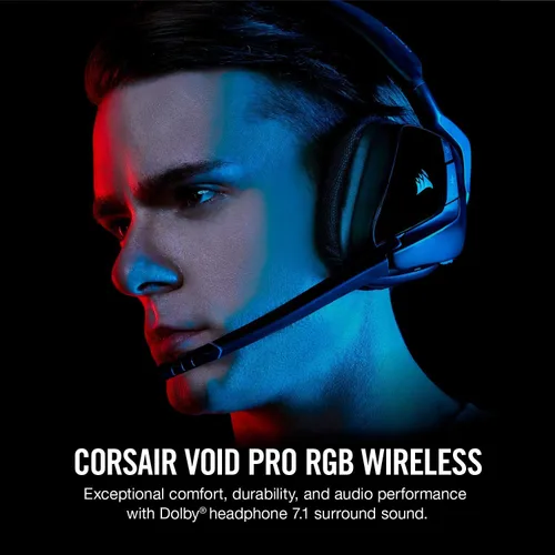 Vista 2 de CORSAIR Void PRO - Auriculares inalámbricos RGB para juegos, Dolby 7.1 Surround Sound para PC, certificados por Discord, controladores de 1.969 in