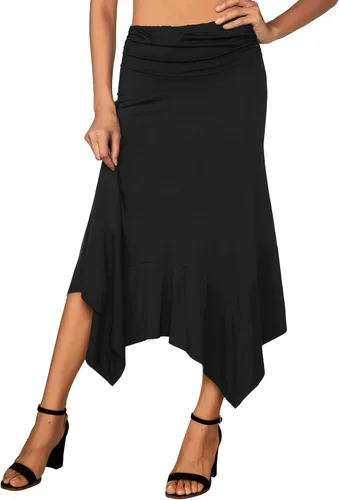 Vista 2 de DJT Falda midi con dobladillo tipo pañuelo fluido para mujer Negro
