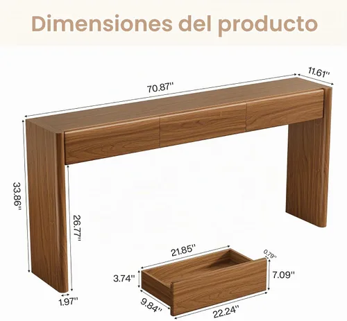 Vista 2 de Tribesigns Mesa consola con 3 cajones, mesa de entrada de madera de 70.9 pulgadas detrás del sofá, consola larga de granja con almacenamiento