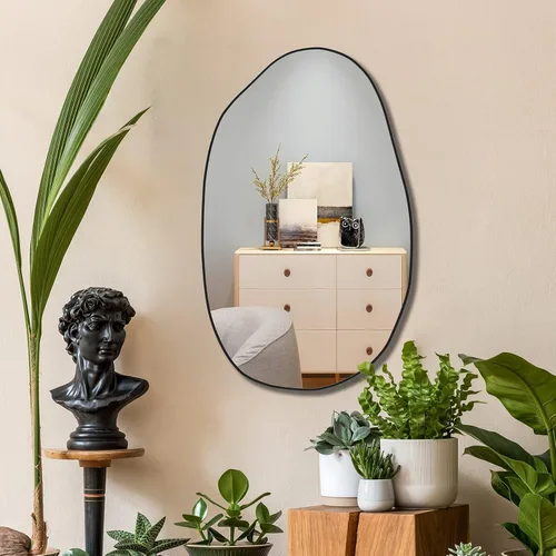 Vista 2 de Espejo asimétrico irregular montado en la pared, espejo de tocador único, espejo de tocador con forma decorativa para sala de estar, baño