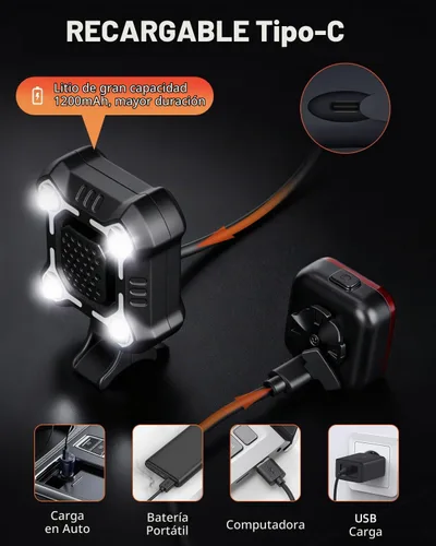 Vista 9 de WSDCAM Bocina de bicicleta de 140 dB con luz delantera y trasera, interruptor de control de campana de bicicleta 2 en 1, luz LED, recargable a