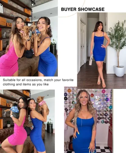 Vista 2 de Popilush Vestido moldeador para mujer, mini vestidos casuales de verano, ajustado, corto, entallado, para fiesta, club, con tirantes delgados