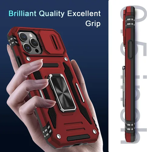Vista 239 de DEERLAMN Funda para iPhone Xs Max con funda deslizante para cámara + protector de pantalla, soporte giratorio de anillo de grado militar a prueba