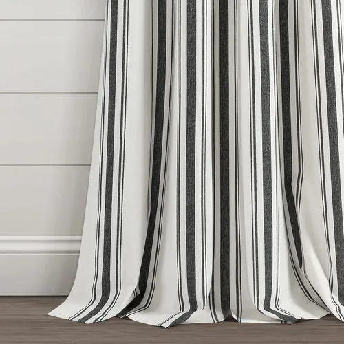 Vista 4 de Lush Decor Farmhouse Stripe - Par de paneles de cortinas de ventana de algodón teñido con hilo a rayas, 42" An x 84" L, Negro - Encanto rústico
