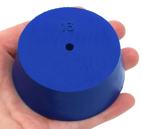Vista 3 de EISCO - Paquete de 10 tapones de neopreno, 1 agujero - ASTM - Tamaño: #0.512-2.283 in fondo, 2.677 in superior, 0.984 in de longitud - Adecuado