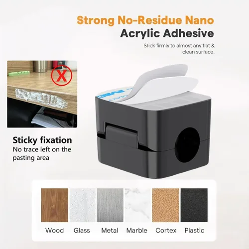 Vista 3 de Paquete de 6 soportes magnéticos para cables negros, clips adhesivos para cable de escritorio y automóvil, organizador de cables para mesita