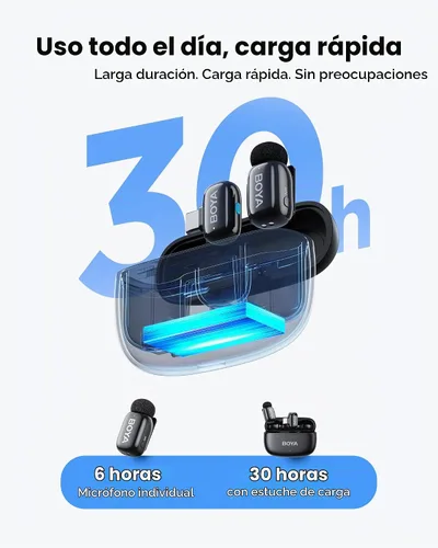 Vista 7 de BOYA Mini 2 Micrófono Lavalier Inalámbrico para iPhone 15/16/17, Teléfono Negro