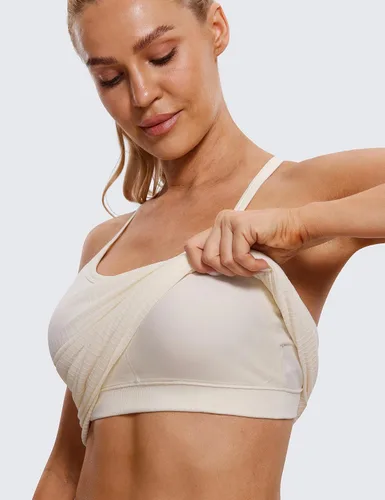 Vista 4 de CRZ YOGA - Camisetas deportivas para mujer, sin mangas, sin costuras, con espalda cruzada y brasier incorporado, camiseta para entrenamiento