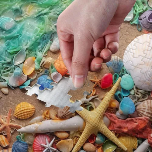 Vista 4 de Sea Creatures Shells Jigsaw Puzzles 500 Pieces for Adults with Mesh Storage Bag 2011761