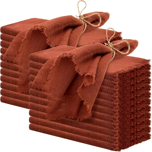 Vista 21 de 24 servilletas de tela hechas a mano con flecos beige, 16 x 16 pulgadas, delicadas servilletas de algodón rústico a granel para bodas, cenas, fiestas