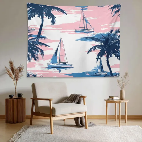 Vista 3 de Shrahala Beach Vacation Seaside Relaxation Tapestry, Nautical Summer Getaway Wall Hanging Hd Print Polyester Backdrop For Dorm Room Bedroom 30 X 40
