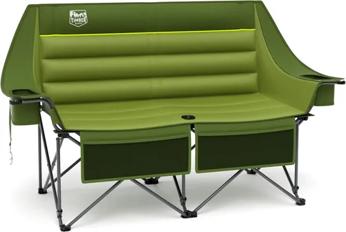 Vista 12 de Timber Ridge Silla de campamento acolchada para 3 personas con portavasos y bolsillos, sillas de campamento plegables para exteriores, capacidad