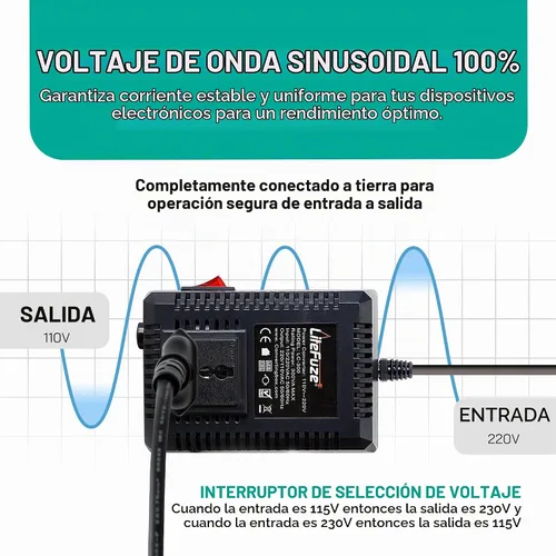 Vista 6 de LiteFuze, convertor de voltaje alto/bajo para viaje. cable EU