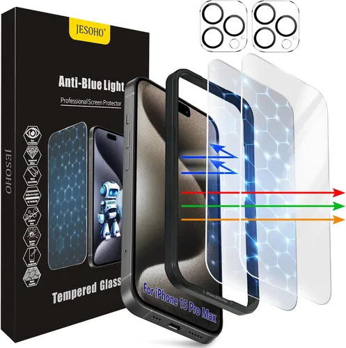 Vista 26 de Protector de pantalla de luz azul para iPhone 11, iPhone XR (6.1") HD con bloqueo de luz azul, película de vidrio templado, protección