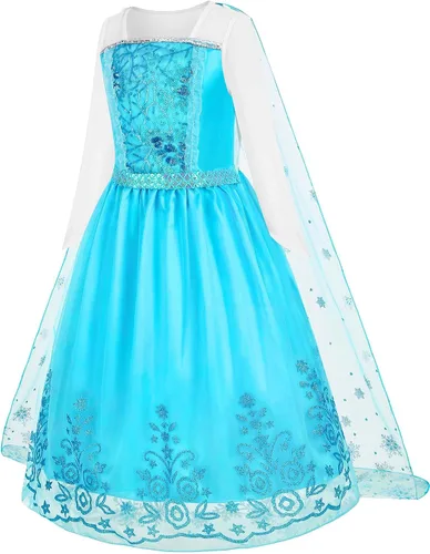 Vista 2 de Vestido de princesa para niñas, disfraz de Halloween, cosplay, ropa de fiesta de lentejuelas, traje de cumpleaños, azul