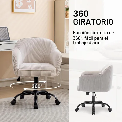 Vista 5 de Silla de escritorio, silla giratoria de pana con brazos y ruedas Beige