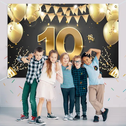 Vista 7 de HAMIGAR Fondo de pancarta de feliz cumpleaños número 10 de 6 x 4 pies, decoraciones de cumpleaños de 10 años, suministros de fiesta para niñas