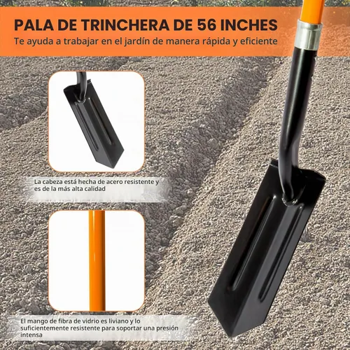 Vista 6 de Nohovu Pala de zanja para excavar, pala de trinchera de 4 pulgadas, pala de zanja resistente con mango de fibra de vidrio, 56 pulgadas