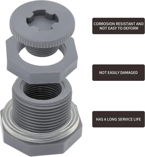 Vista 5 de Conector de tanque de agua de PVC de 1/2 pulgada, paquete de 2 Adaptador de montaje con enchufes, para barriles de lluvia, para acuarios