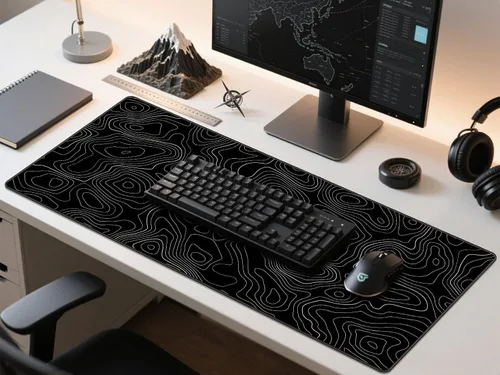 Vista 9 de Rinaze Alfombrilla de ratón extra grande para juegos con topografía negra, alfombrilla de ratón XXL, alfombrilla de ratón grande para escritorio