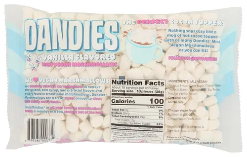 Vista 2 de Dandies Mini malvaviscos veganos, sin sabores artificiales, colorantes alimenticios, jarabe de maíz o gelatina, perfecto para asar, s'mores
