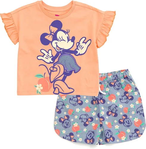 Vista 67 de Disney Minnie Mouse - Conjunto de camiseta floral arcoíris y pantalones cortos de cambray, tallas de bebé a niño grande (12 meses - 14-16)