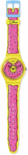Vista 2 de Swatch Reloj casual de donas de los Simpsons Seconds of Sweetness, Amarillo, Los Simpson