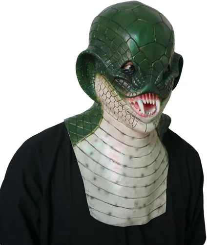 Vista 2 de Máscara de látex de cobra aterradora Anaimal Snake Full Headgear Máscara de Halloween Blanca, Blanco