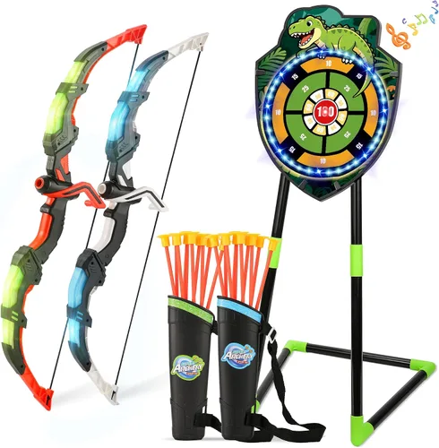 Vista 10 de Bow and Arrow Set for Kids, 2-Pack LED Light Up Archery Set for Boys Girls Azul y verde