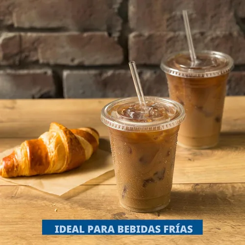 Vista 4 de Freshware Vasos de plástico desechables transparentes de 12 onzas con tapas planas y popotes, paquete de 100 vasos de plástico transparente, vasos