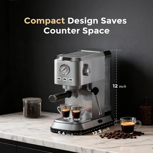 Vista 8 de Máquina de café expreso de 20 bares, cafetera compacta con espumador de leche, cafetera espresso con tanque de agua extraíble de 50 onzas