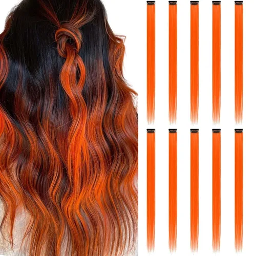 Vista 12 de Extensiones de cabello negro con clip, 10 piezas de 22 pulgadas de largo, rectas de colores lisos, accesorios sintéticos, extensiones con clip