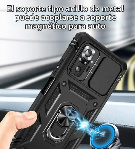 Vista 3 de Funda para Xiaomi Redmi Note 10 Pro, Redmi Note 10 Pro MAX con 3 protectores de pantalla de vidrio templado con soporte de anillo integrado + Negro