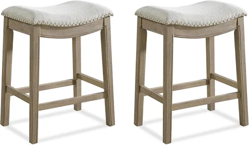 Vista 19 de ROME + OAK Juego de 2 Taburetes de Mostrador Parker de 26", Taburete de Bar de Cocina sin Respaldo Tipo Silla de Montar en Acabado de Madera Natural