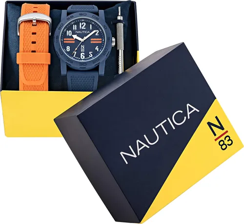 Vista 3 de Nautica N83 NAPATS306 Ayia Triada Correa de fibra sintética de trigo azul y correa de fibra sintética de trigo naranja para hombre, AzulAzulAzul