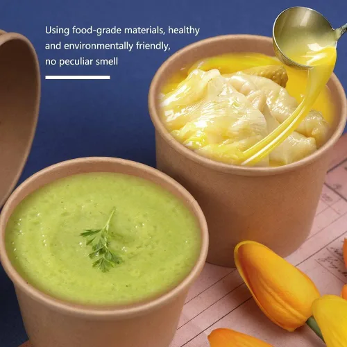 Vista 6 de Paquete de 25 recipientes de sopa de 8 onzas con tapas, taza de sopa de papel desechable, recipientes de papel para alimentos con tapas, recipiente