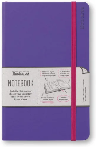 Vista 7 de IF Bookaroo Cuaderno A5, diario - azul marino, cuaderno clásico a rayas, tapa dura con poliuretano suave, (A5) 8.5 x 5.3 in, 192 páginas