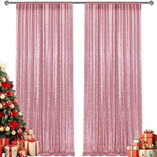 Vista 26 de 2 paneles de cortinas de fondo de lentejuelas verdes de 8 pies, cortinas de fondo de fotografía con purpurina para decoración de Navidad, boda